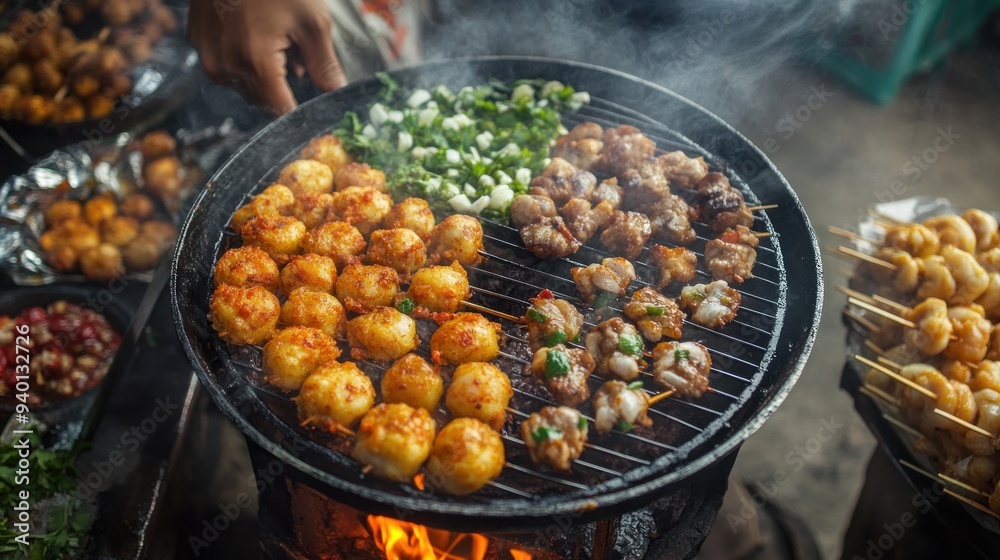Street Food Delight: A Vibrant Grilling Scene Street Food Delight: A Vibrant Grilling Scene