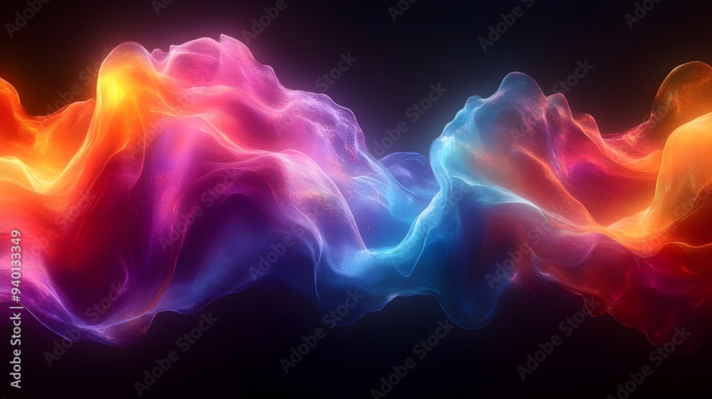 Mesmerizing Ethereal Chromatic Wave Ribbons on Moody Dark Gradient Abstract Artwork Mesmerizing Ethereal Chromatic Wave Ribbons on Moody Dark Gradient Abstract Artwork