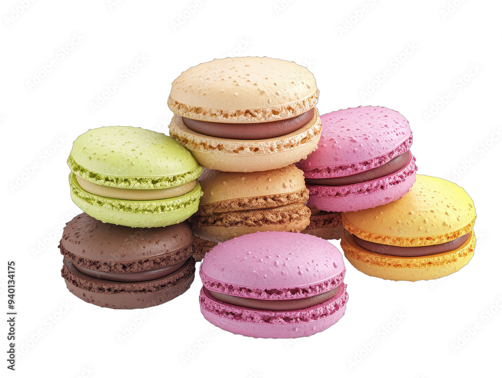 Colorful Macarons on White Background, transparent background, PNG file Colorful Macarons on White Background, transparent background, PNG file