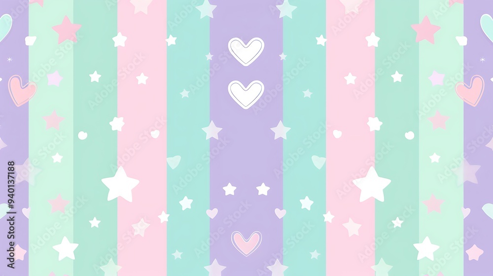 A cute background with soft pastel stripes in pink, lavender, and mint green, adorned with small hearts and stars, perfect for a girly and fun vibe. 8k UHD, suitable for high-quality printing A cute background with soft pastel stripes in pink, lavender, and mint green, adorned with small hearts and stars, perfect for a girly and fun vibe. 8k UHD, suitable for high-quality printing