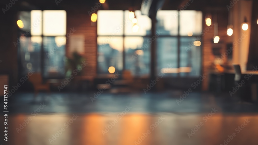Blurry Background of Modern Interior with Windows and Lights Blurry Background of Modern Interior with Windows and Lights