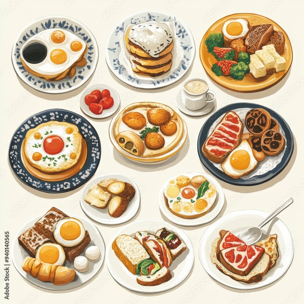Cultural Delights at Dawn: Vibrant Illustrations of International Breakfasts from Around the World