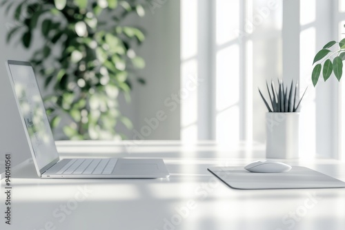 Wallpaper Mural Minimalist Workspace with Laptop and Mouse Torontodigital.ca