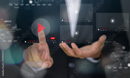 Modern concept live streaming and video content creation, business with technology multiple video play and live stream, digital media and online communication, social media marketing