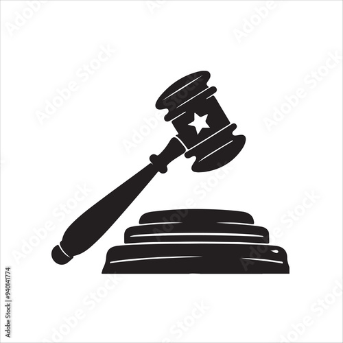Vector silhouette of a sound block and legal gavel