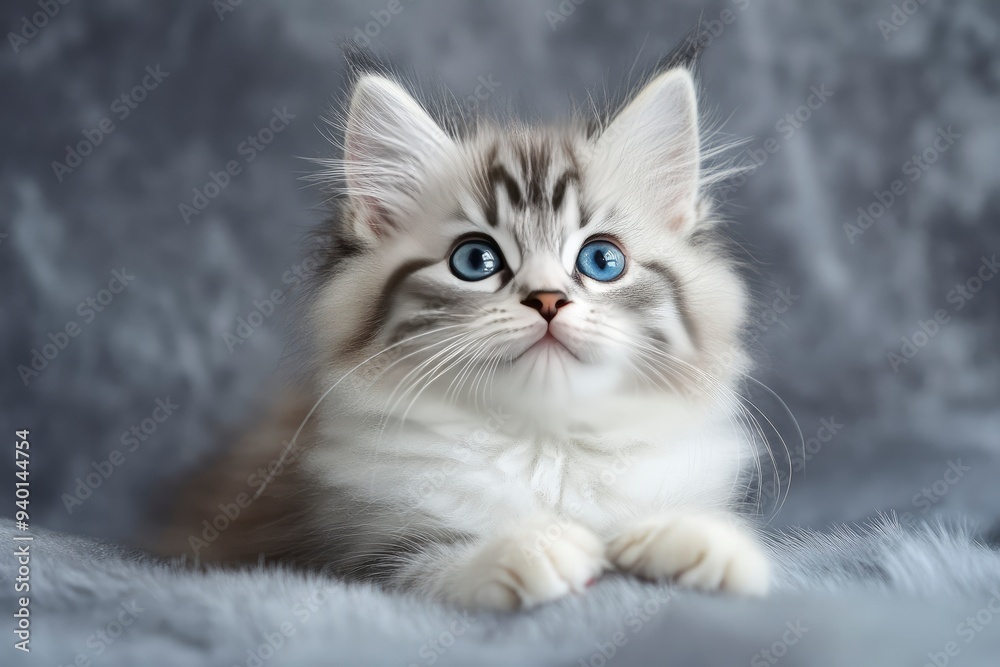 Siberian kitten blue with white 12 weeks old , ai Siberian kitten blue with white 12 weeks old , ai