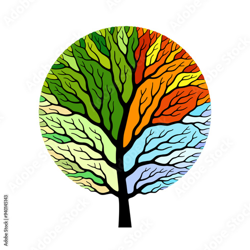 Colorful tree shaped like circle in seasonal specific colors