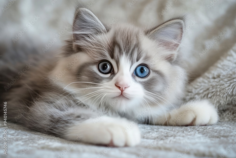 Siberian kitten blue with white 12 weeks old , ai Siberian kitten blue with white 12 weeks old , ai