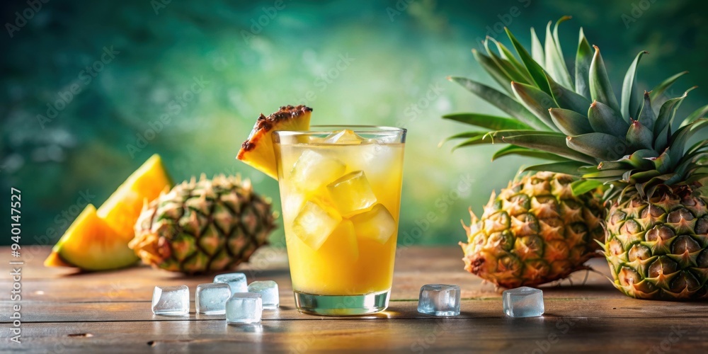Refreshing pineapple juice in a glass with ice cubes , tropical, drink, beverage, summer, healthy, fresh, vitamin C, yellow Refreshing pineapple juice in a glass with ice cubes , tropical, drink, beverage, summer, healthy, fresh, vitamin C, yellow