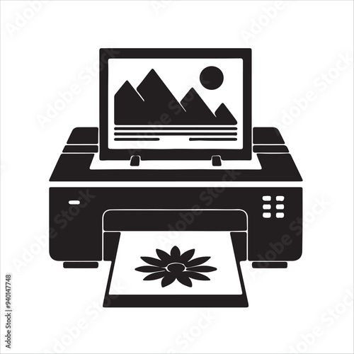 printer icon silhouette vector style with white background