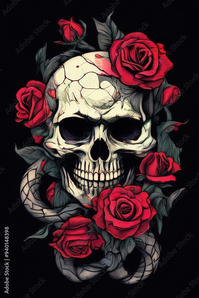 the AI Image Generator, A Human Skull with Roses the AI Image Generator, A Human Skull with Roses