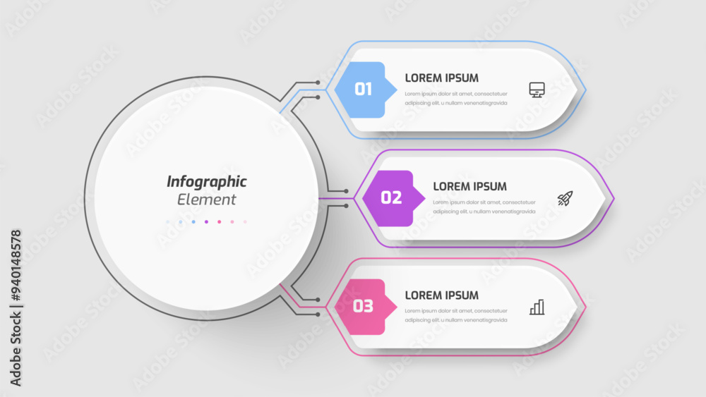 Business Central Circle Infographic Presentation with Abstract Design, 3 Numbers, and Icons Business Central Circle Infographic Presentation with Abstract Design, 3 Numbers, and Icons