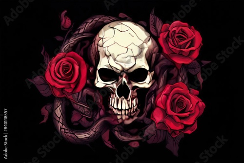 the AI Image Generator, A Human Skull with Roses