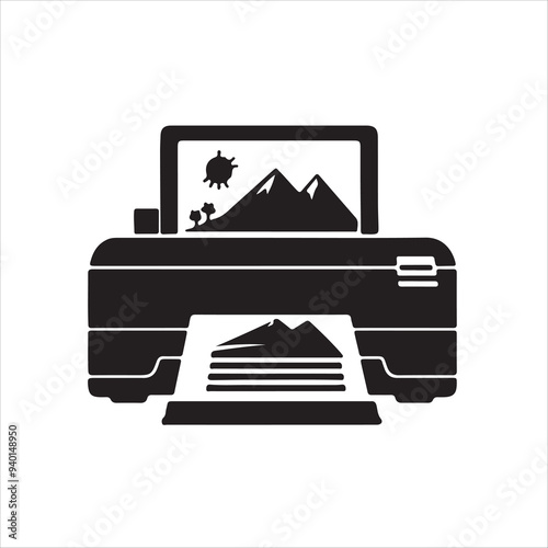 printer icon silhouette vector style with white background