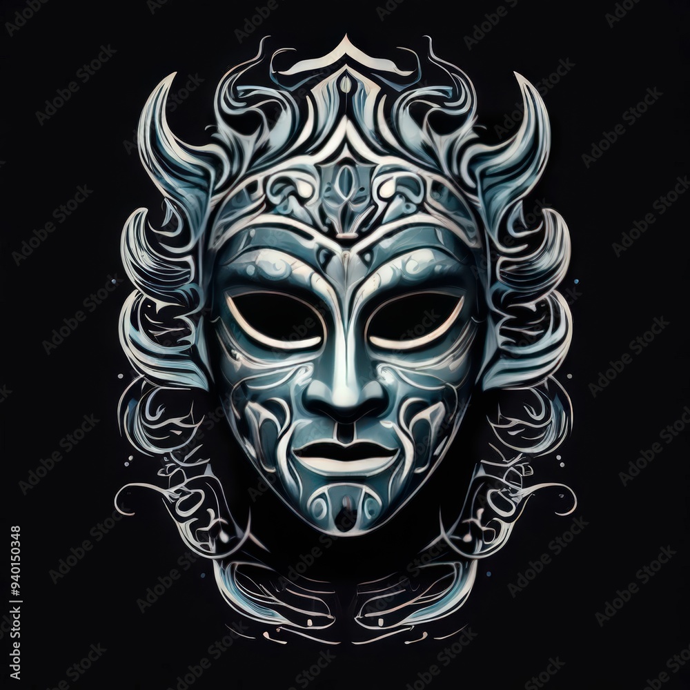 the AI Image Generator, gold and blue mask the AI Image Generator, gold and blue mask