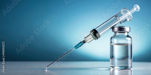 Medical syringe injecting liquid medicine into a vial, syringe, medicine, injection, vaccine, healthcare, pharmaceutical