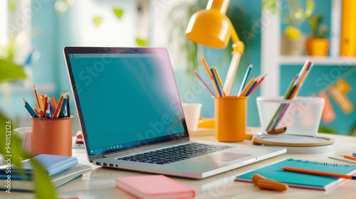 Wallpaper Mural Laptop and school supplies on a desk Torontodigital.ca