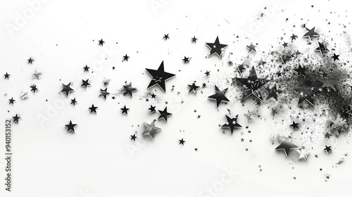 Falling Black Stars on White Background, Fun Isolated Overlay, Web Graphic Wallpaper, Customizable Abstract Backdrop