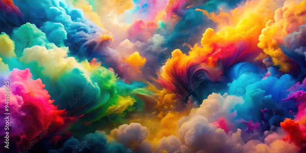 Obraz premium Abstract fusion of vibrant color clouds radiating creativity, perfect for inspiring innovative and dynamic designs