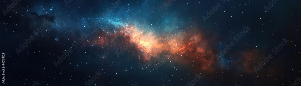 Naklejka premium A breathtaking cosmic scene featuring vibrant nebulae and sparkling stars in the vast darkness of space, inviting exploration.