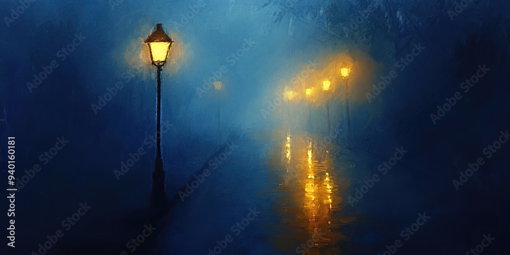 A long road with street lamps along the sides A long road with street lamps along the sides