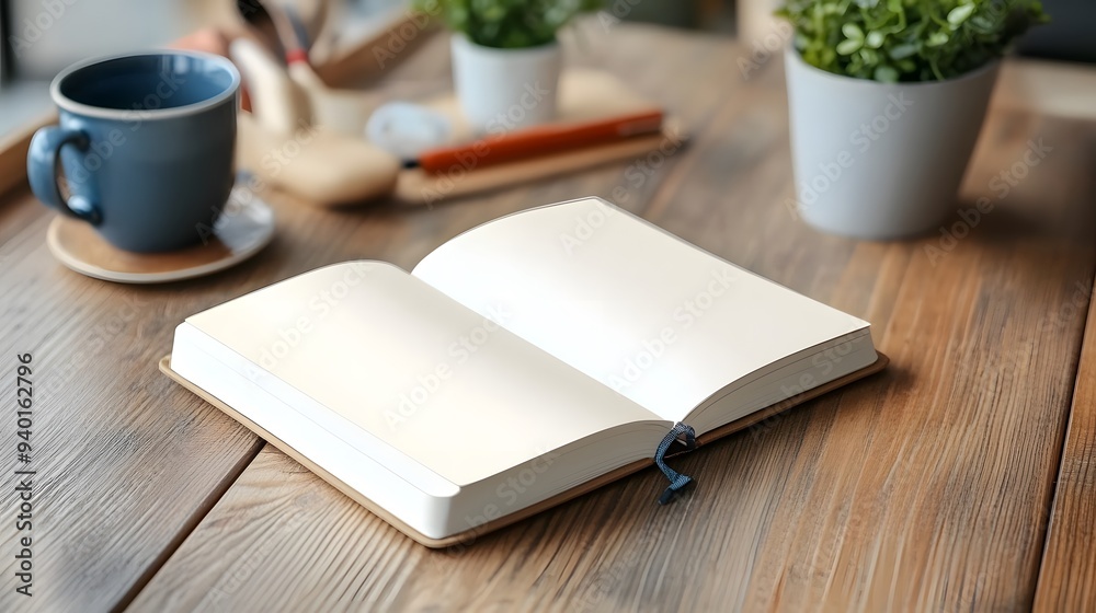 Open Notebook on Wooden Table. Open Notebook on Wooden Table.