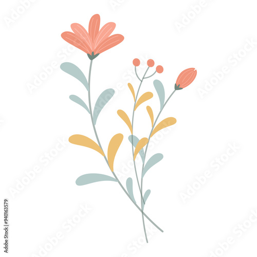 Hand drawn Beautiful spring flower illustration on a white background