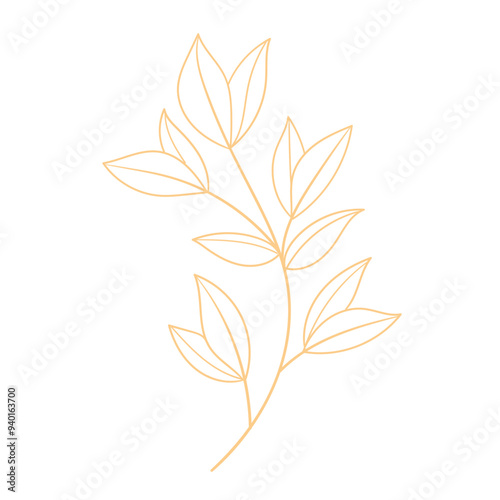 Hand drawn golden leaves illustration design on the white