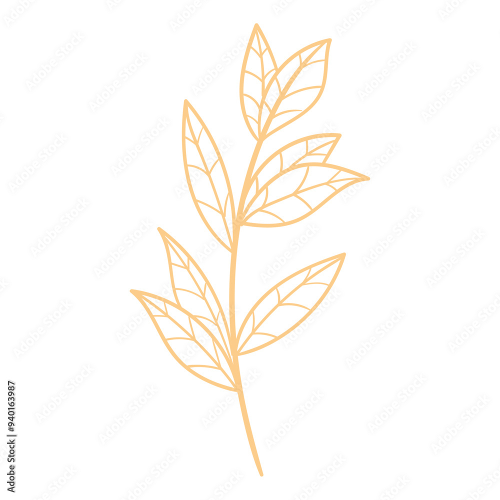 Fototapeta premium Hand drawn golden leaves isolated on white