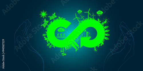 Circular economy concept. Business and environment sustainable. Climate change limited goals. eco infinity