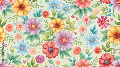 Delicate seamless pattern with colorful flowers, floral, seamless, pattern, design, vibrant, background, elegant