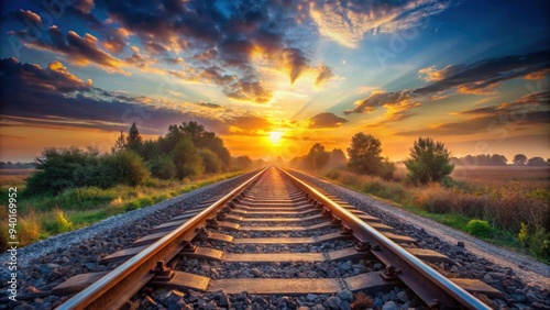 Sunrise over railway tracks , train, transportation, morning, sunlight, travel, landscape, scenic, railroad, golden hour