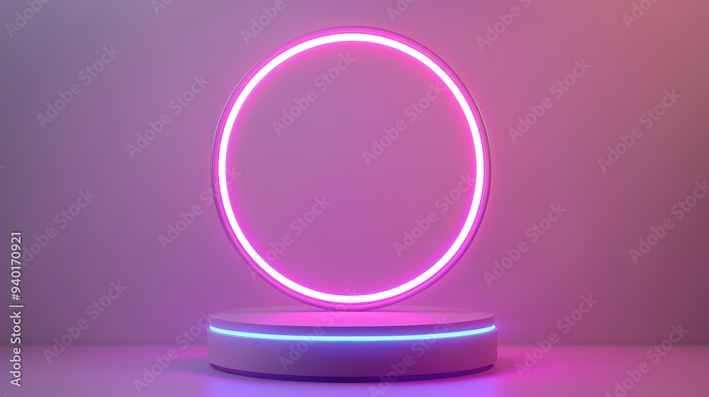 A vibrant neon circle on a sleek platform, ideal for showcasing products or creative designs in a modern setting. A vibrant neon circle on a sleek platform, ideal for showcasing products or creative designs in a modern setting.