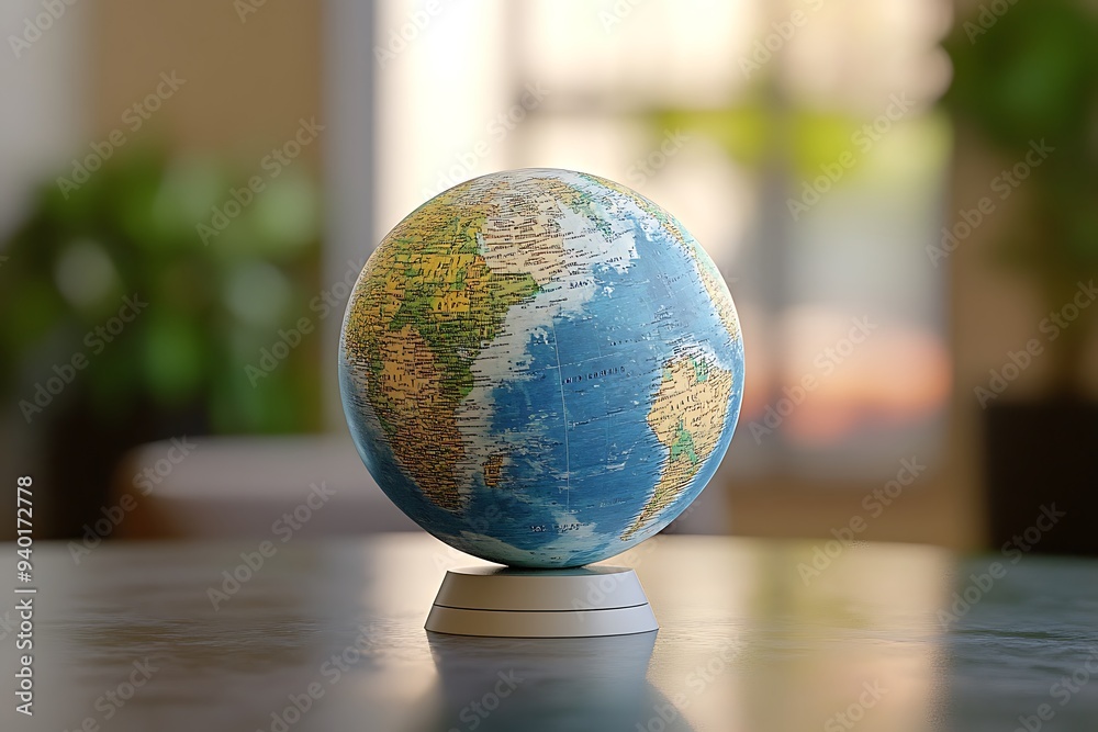 3D earth globe illustration with detailed map of continents, oceans, and clouds, perfect for business, travel, and geography projects 3D earth globe illustration with detailed map of continents, oceans, and clouds, perfect for business, travel, and geography projects