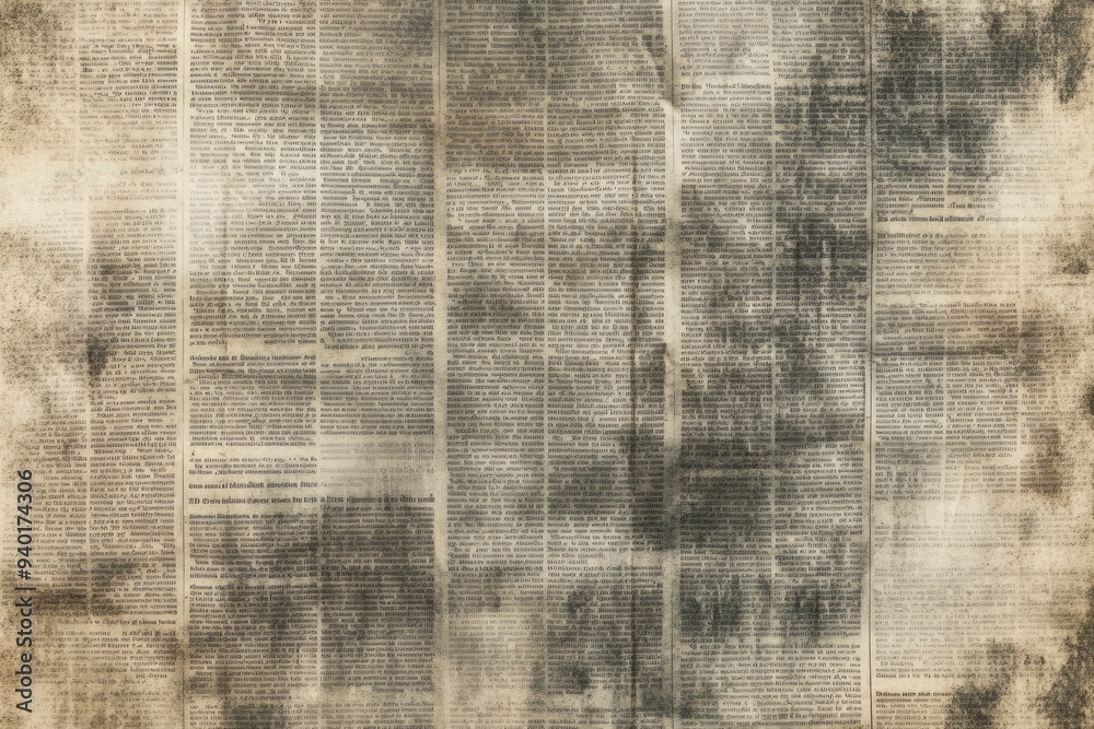Fototapeta premium OLD NEWSPAPER BACKGROUND, BLANK GRUNGE PAPER TEXTURE, BLURRY TEXTURED PATTERN, ai