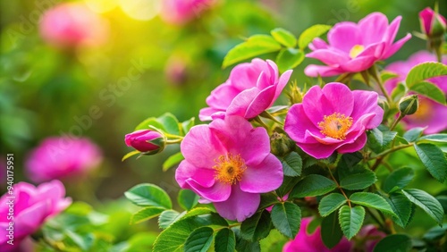 Beautiful pink rosa rugosa blooming in a garden during summer , blooming, rose, rosa rugosa, pink, garden, summer, plant