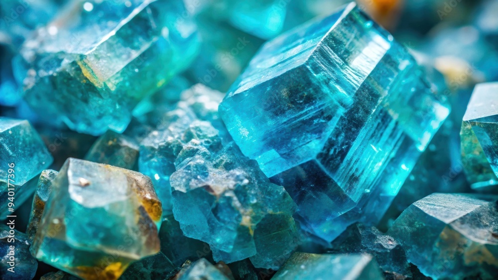 Close-up shot of the unique texture and colors of apatite mineral, showing intricate crystal formations and vibrant hues Close-up shot of the unique texture and colors of apatite mineral, showing intricate crystal formations and vibrant hues