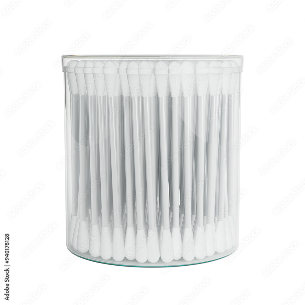 New Clean Cotton Ear Swabs in Cylinder Pack. 3d Rendering New Clean Cotton Ear Swabs in Cylinder Pack. 3d Rendering
