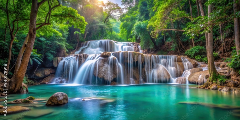 Tropical deep forest waterfall in Erawan National Park, Thailand , waterfall, tropical, Erawan National Park Tropical deep forest waterfall in Erawan National Park, Thailand , waterfall, tropical, Erawan National Park