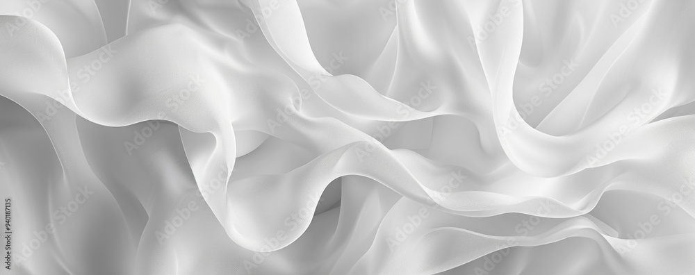 Fototapeta premium Abstract and liquid shapes in white on a light grey background, with organic contours and monochromatic soft tones.