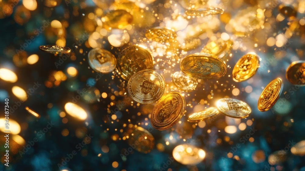 A stunning array of golden coins sparkling in a vibrant environment, symbolizing wealth and prosperity.
