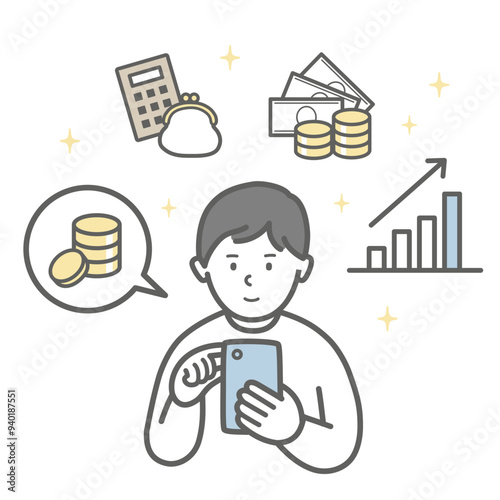 スマホで資産運用する男性