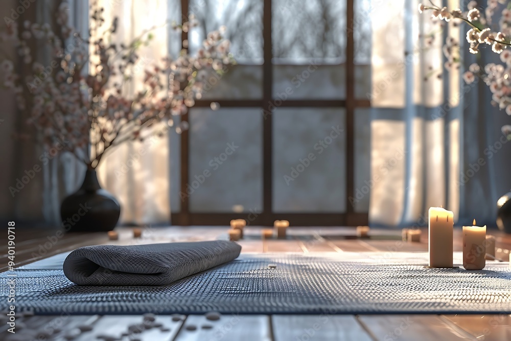 Interior of yoga living room with candles Interior of yoga living room with candles