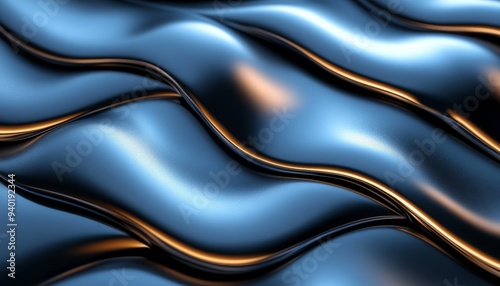Abstract Metallic Blue and Gold Waves