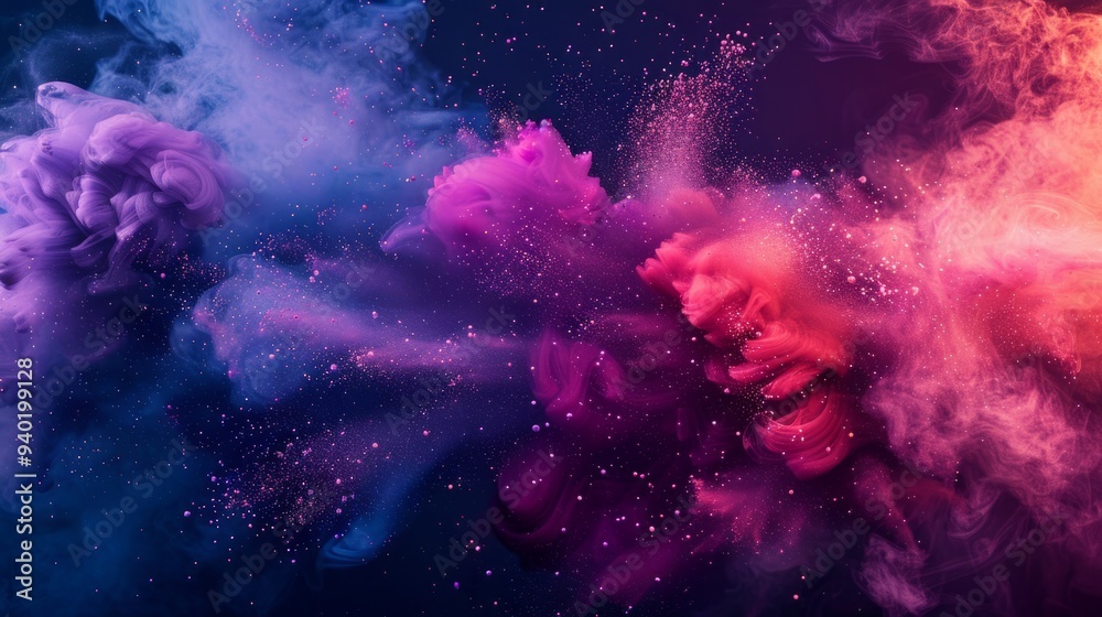 Colorful explosion of smoke and liquid paint on dark background Colorful explosion of smoke and liquid paint on dark background