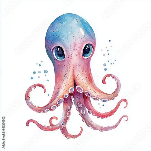 a squid, watercolor style, ...