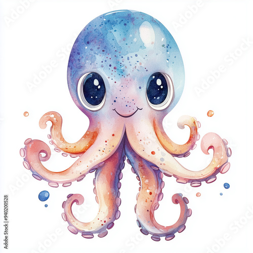 a squid, watercolor style, ...