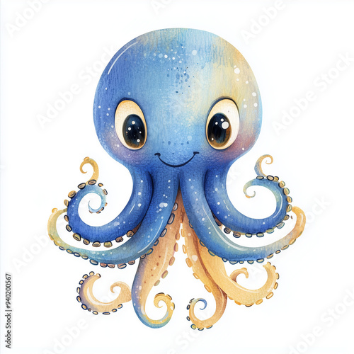 a squid, watercolor style, ...