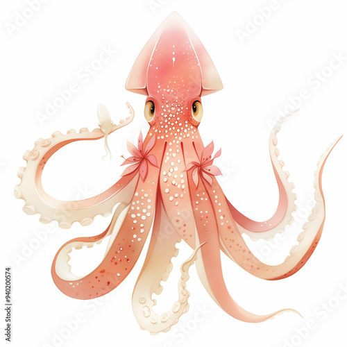 a squid, watercolor style, ...