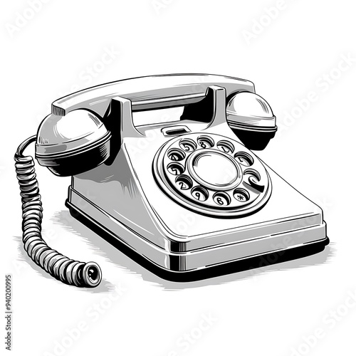 Retro Rotary Dial Phone Illustration, Capturing the Nostalgic Charm of a Classic Design